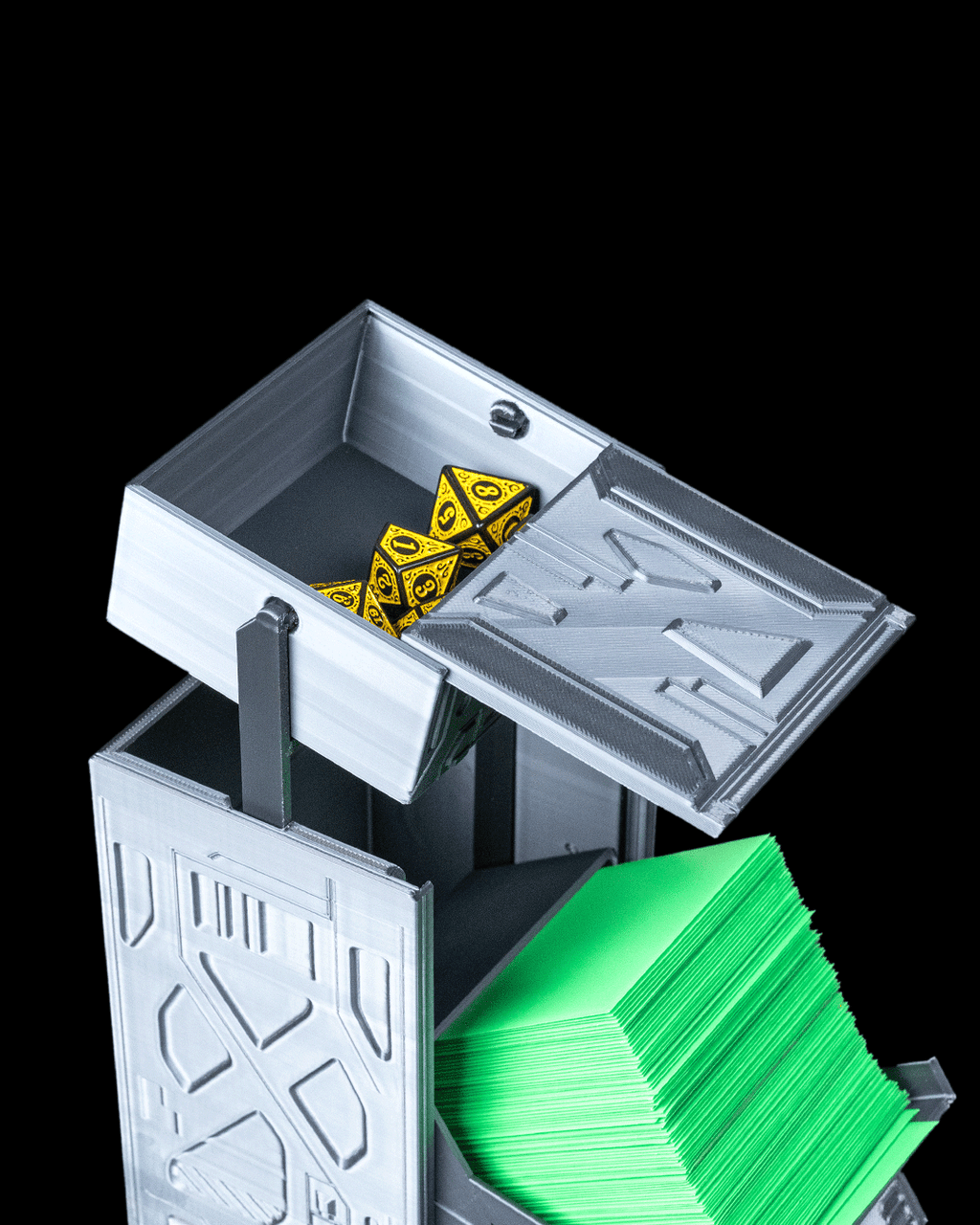 Sci-FI TCG Deck Box – 100+ Double Sleeved Card Storage with Dice Tray