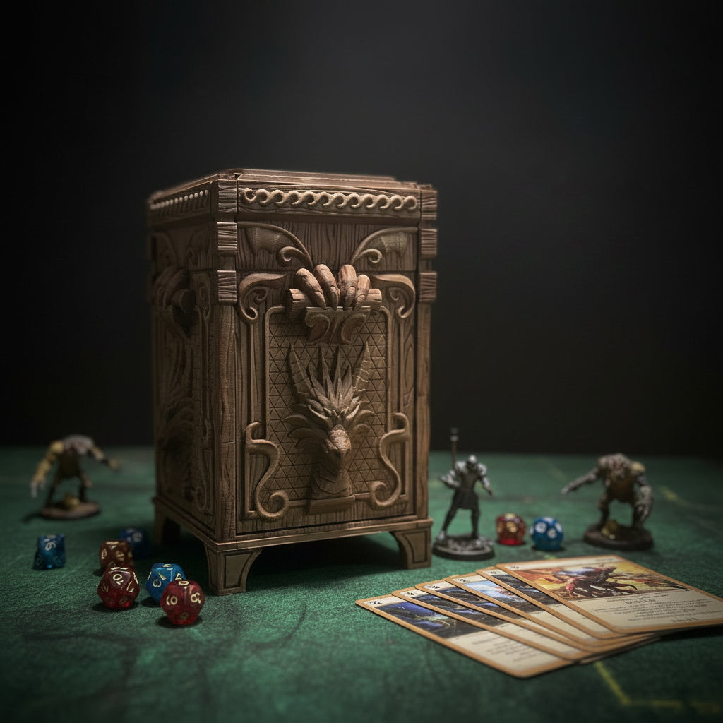 Hand painted wood finish TCG Deck Box with Dice Tray