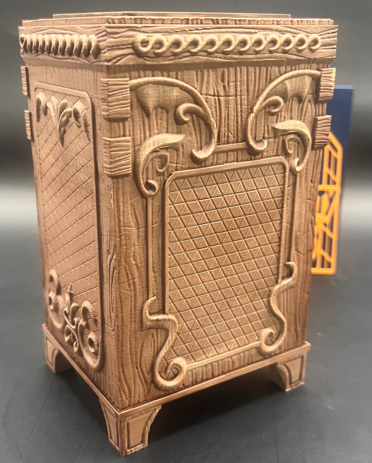 Hand painted wood finish TCG Deck Box with Dice Tray