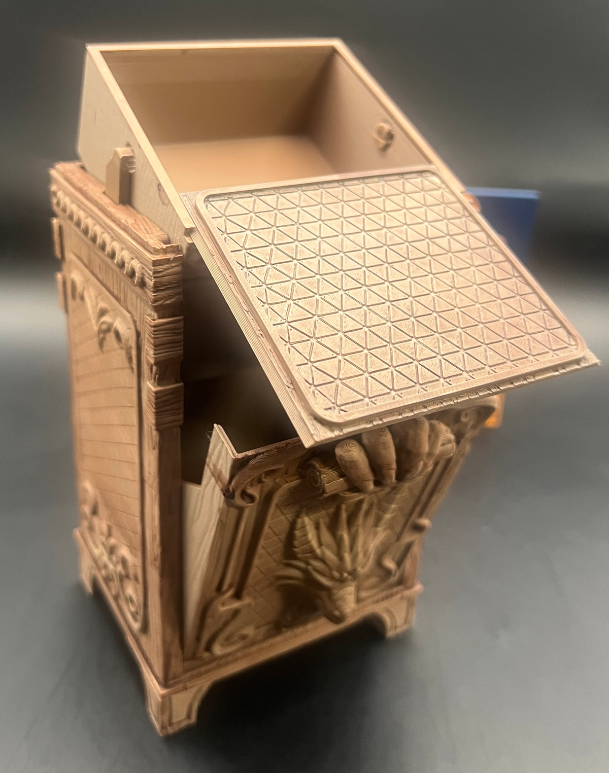 Hand painted wood finish TCG Deck Box with Dice Tray