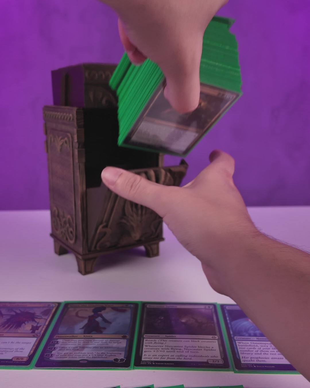 Hand painted wood finish TCG Deck Box with Dice Tray